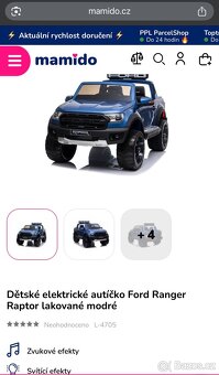 Dětské elektrické autíčko Ford Ranger Raptor lakované modré, - 2