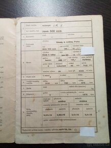 Jawa 500 OHC 02 1958 - technický průkaz TP - 2