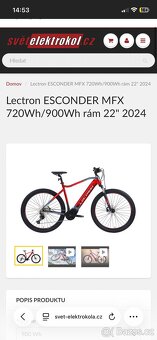 Prodám elektrokolo Lectron ESCONDER MFX 2024 – 319 km – 24 9 - 2