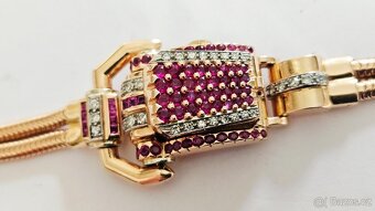 Zlatý náramek-hodinky zn. Omega s brilianty a rubíny 3,87ct. - 2