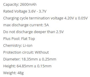 Akumulátory li-ion 18650 - BAK H18650CH 2600mAh (5A) - 2