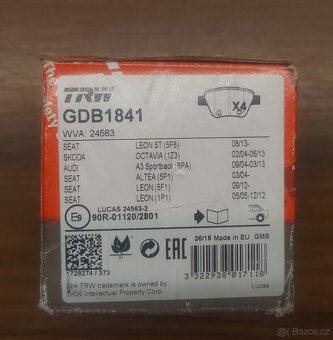 Brzdové destičky sada zadní TRW GDB1841 - 2