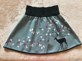 Lněná sukně s ručním tiskem jelena a kytiček zn. MARA - 2