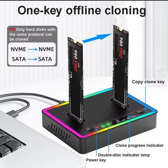 M.2 NVMe/SATA. Docking Station Offlinе klonování disků - 2