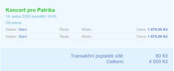 Koncert pro Patrika, 2 lístky - 19. 1. 2026 - 2