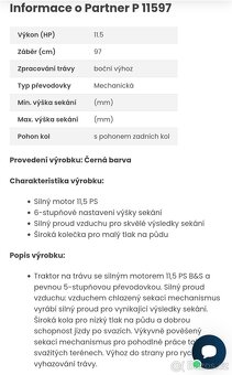 Traktůrek Partner P 11597 sekačka+radlice+řetězy - 2