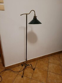 stará stojací podlahová mosazná lampa, zelené stínidlo - 2
