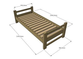 postel 90x200, dřevěná - 2
