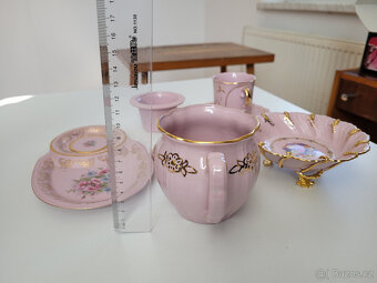 Růžový porcelán - sada č.3 - hrnky, talířky - 2