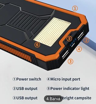 Solární powerbanka-nabíječka, 10.000mAh, 5V/2 x 2.1A - NOVÁ - 2