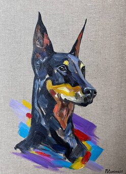 VYPRODEJ Obraz olejomalba na plátně pes dobrman, 30x40 cm - 2