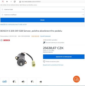 Land Rover Freelander BOSCH Snímač polohy padálu - 2