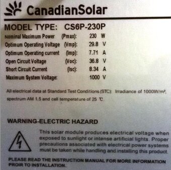 FVE fotovoltaické panely CANADIAN solar 230Wp - 2