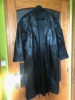 dámský kožený černý dlouhý kabát - 2