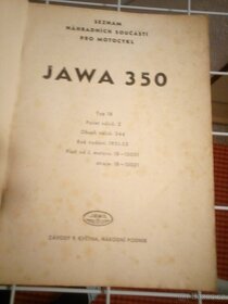 Jawa 350 pérák-seznam náhradních součástí 1951-2,orig. - 2