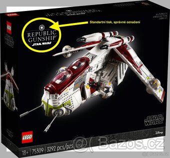 RARITA - LEGO 75309 -Republic Gunship- chybný tisk - 2