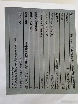 Balkonové dveře pravé, bílé, 2460x950, poz.8 - 2