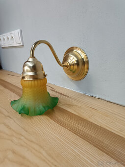 NÁSTĚNNÉ SVÍTIDLO MOSAZNÉ STÍNIDLO ZVONEK ŽLUTO ZELENÝ až 6k - 2