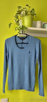 Modrý dámský pletýnkový svetřík - 2