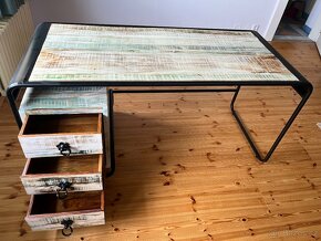 Krásný psací stůl z kovu a mangového dřeva - 2