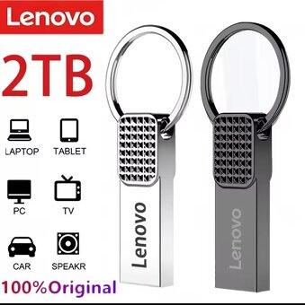 Flash disk LENOVO 2TB, stříbrný + adaptér USB-C, NOVÝ - 2