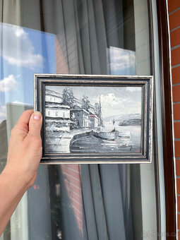 Obraz Přístav 22x16.5 cm, olej na plátně, signováno - 2