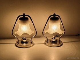 2x Art Deco lampička, niklovaná mosaz, matové stínidlo, pár - 2