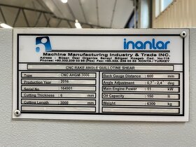 Prodám CNC hydraulické nůžky Inanlar AHGM 3006 - 2