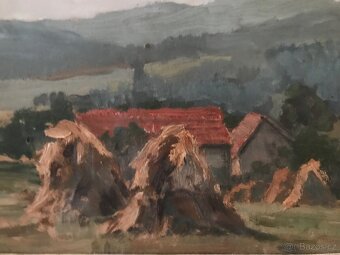 Starožitný obraz, velmi masivní dřevěný rám, 53x37 - 2