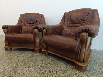 Rustikální kožené křesla, 2 ks, dohromady i zvlášť, masív - 2