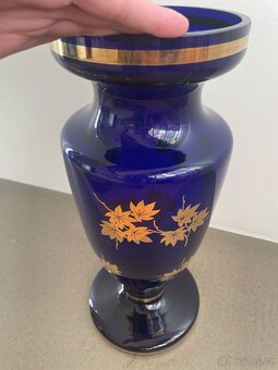 Sklenena vaza modre sklo a zlato - 2