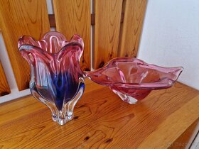 Hutní sklo, váza + mísa - 2