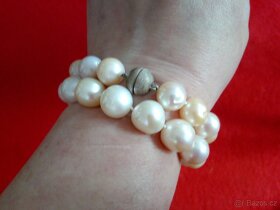 perlová šňůra,zlatá Davidova hvězda,vintage kříž zlato+akvam - 2