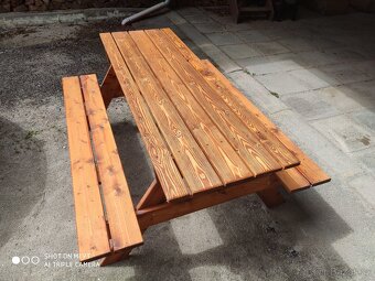 Zahradní dřevěný set stůl + lavice - 2