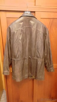 Hnědá kožená bunda parker - 2