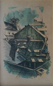 OBRAZ - "Střechy domů" - barevná litografie - 2