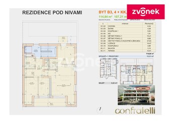 Byt 4+kk s terasou ve 3. NP, REZIDENCE POD NIVAMI - Budova B - 2