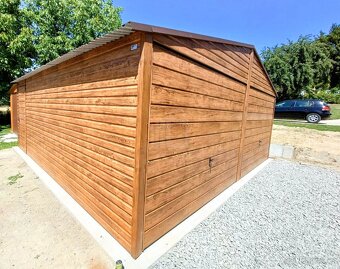 Plechová garáž 6m x 6m, sedlová střecha, 2x vrata dveře - 2