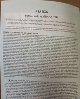 Prodám kód ke stažení hry NBA 2K26 PS5 - 2