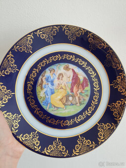 Starožitný porcelánový talíř Tři Grácie Cobalt - 2