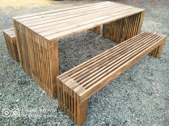 Zahradní modřínový set stůl a lavice - 2