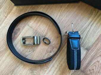 Nový set opasků Bandi - černý kožený, černý pružný s pruhy - 2