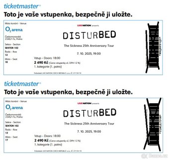 Disturbed - 2x vstupenka 7.10.2025 - 2