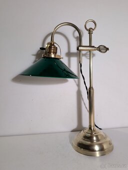 mosazná stylová lampa lampička bankéřka, zelené stínidlo - 2