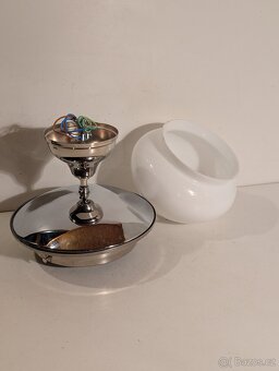 Art Deco lustr z niklované mosazi, bílé opálové stínidlo - 2