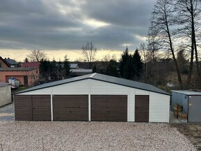 Plechová garáž 12x6m sedlová střecha. - 2