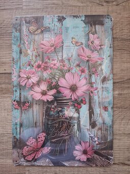 Plechová cedule 20x30cm růžové květy - 2