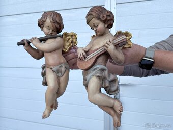 Velké malované sochy Anděl a Andělka dřevo 31,5cm - 2