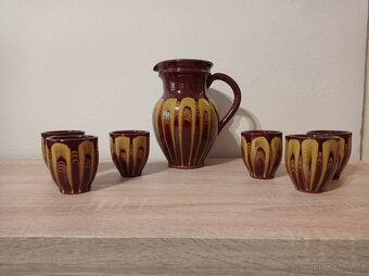 Bulharská keramika - džbán a 6x pohárek (retro) - 2