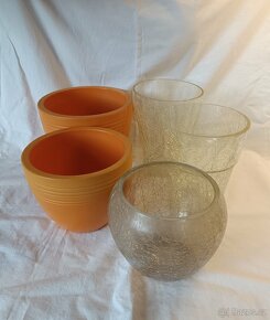 Květináče -keramika-oranžový, skleněný na orchidej - 2